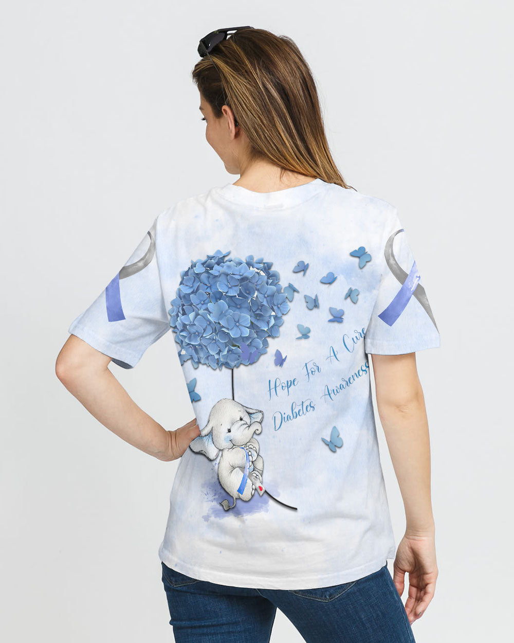 Hope For A Cure Flower Elephant Women's Diabetes Awareness Tshirt