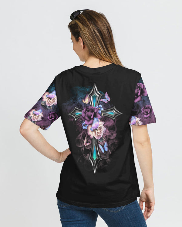 Faith Cross Floral Butterfly Women's Christian Tshirt