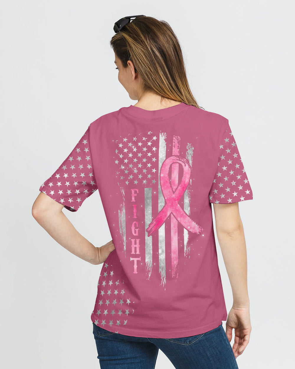 Fight Ribbon Silver Galaxy Flag Women's Breast Cancer Awareness Tshirt