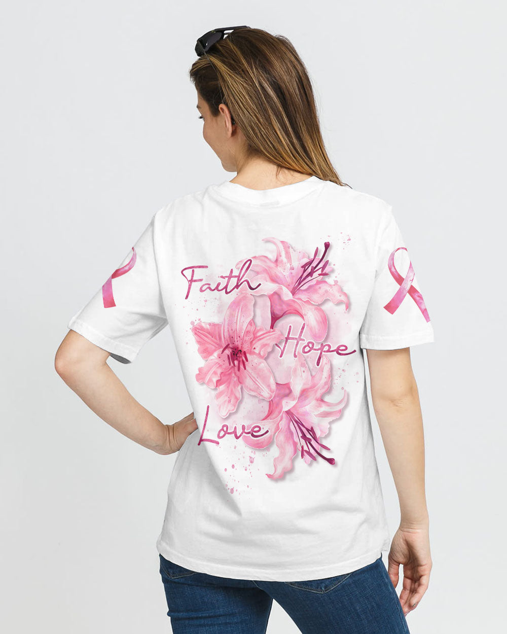 Faith Hope Love Pink Lily Women's Breast Cancer Awareness Tshirt