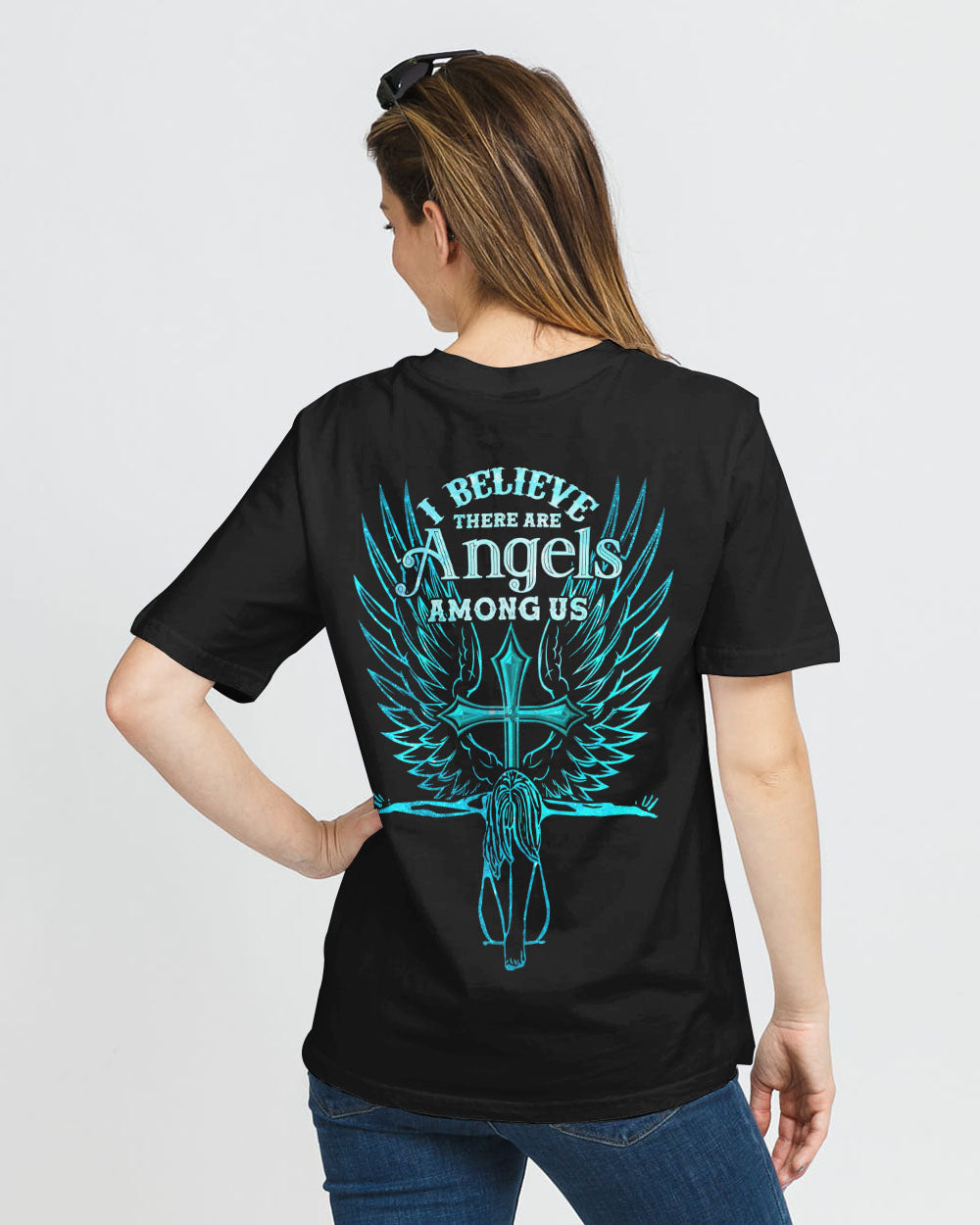 I Believe There Are Angels Among Us Girl Wings Women's Christian Tshirt