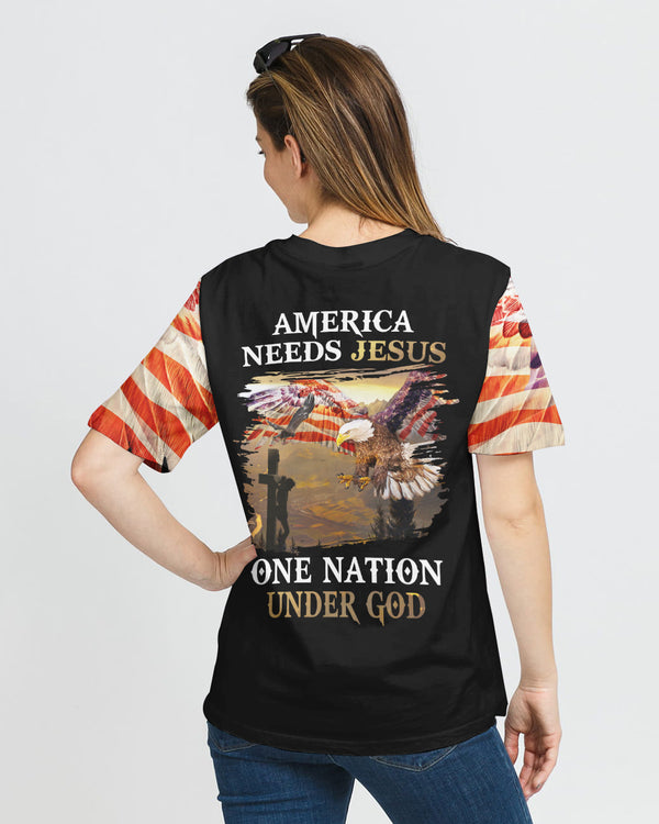 America Needs Jesus One Nation Under God Women's Christian Tshirt