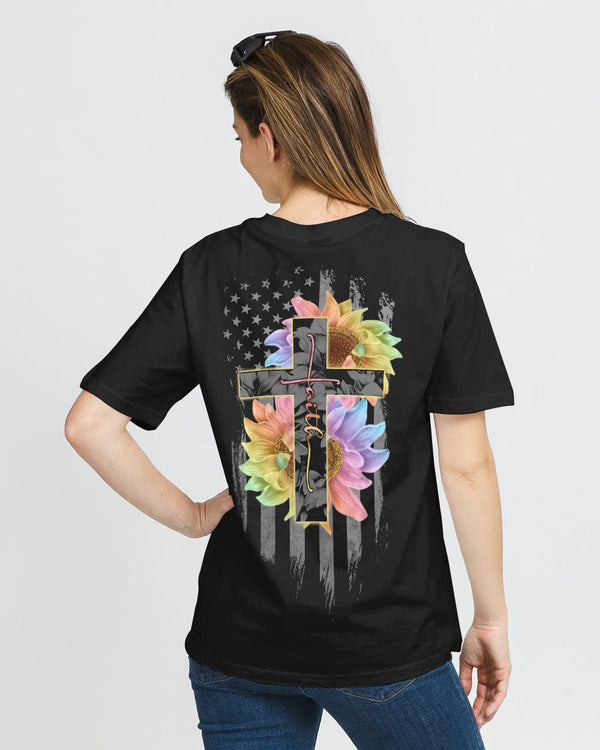 Rainbow Sunflower Cross Faith Flag Women's Christian Tshirt