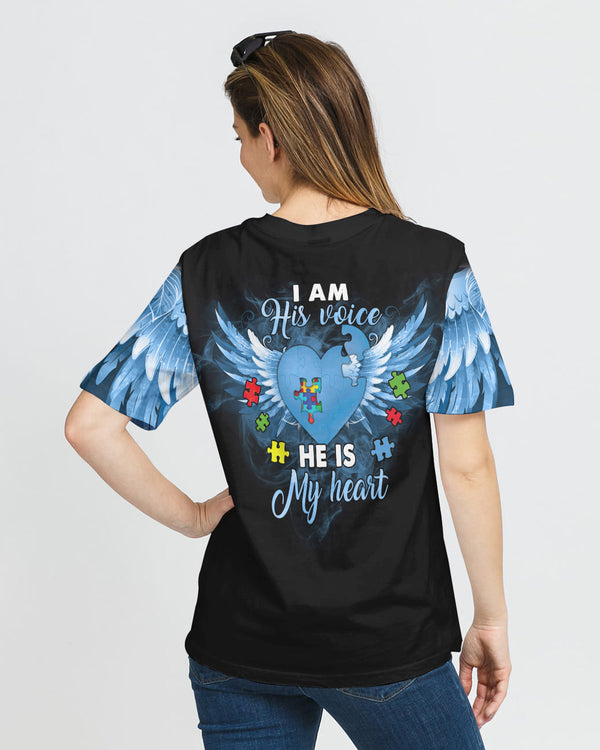 I Am His Voice He Is My Heart Women's Autism Awareness Tshirt