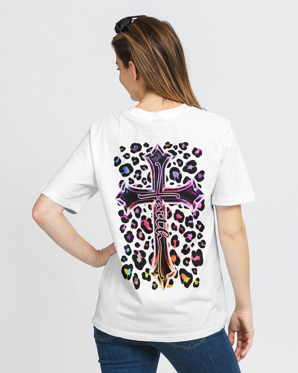 Cross Faith Leopard White Women's Christian Tshirt