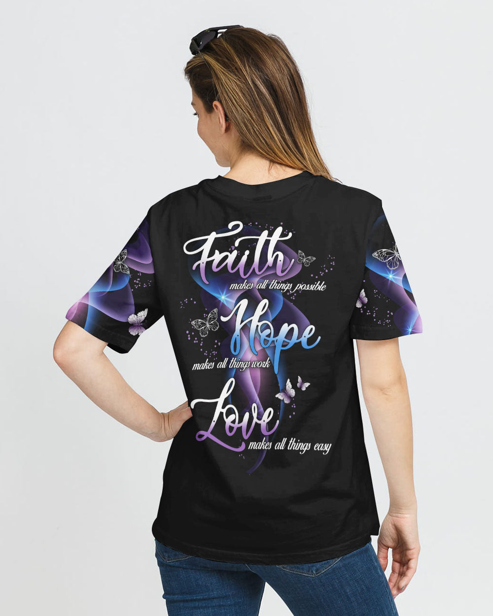 Faith Hope Love Butterfly Abstract Women's Christian Tshirt