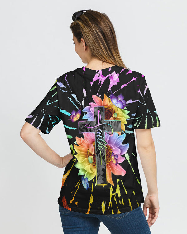 Faith Cross Rainbow Sunflower Tie Dye Women's Christian Tshirt
