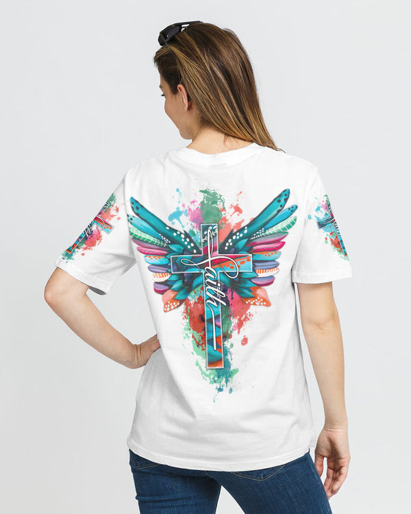 Faith Cross Painting Colorful New Wings Women's Christian Tshirt