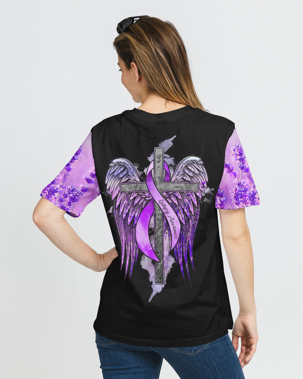 Purple Angel Wings Ribbon Faith Women's Epilepsy Awareness Tshirt