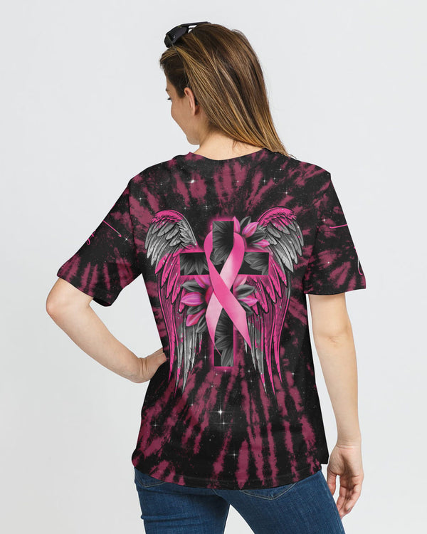 Cross Wing Sunflower Tie Dye Pink Ribbon Women's Breast Cancer Awareness Tshirt