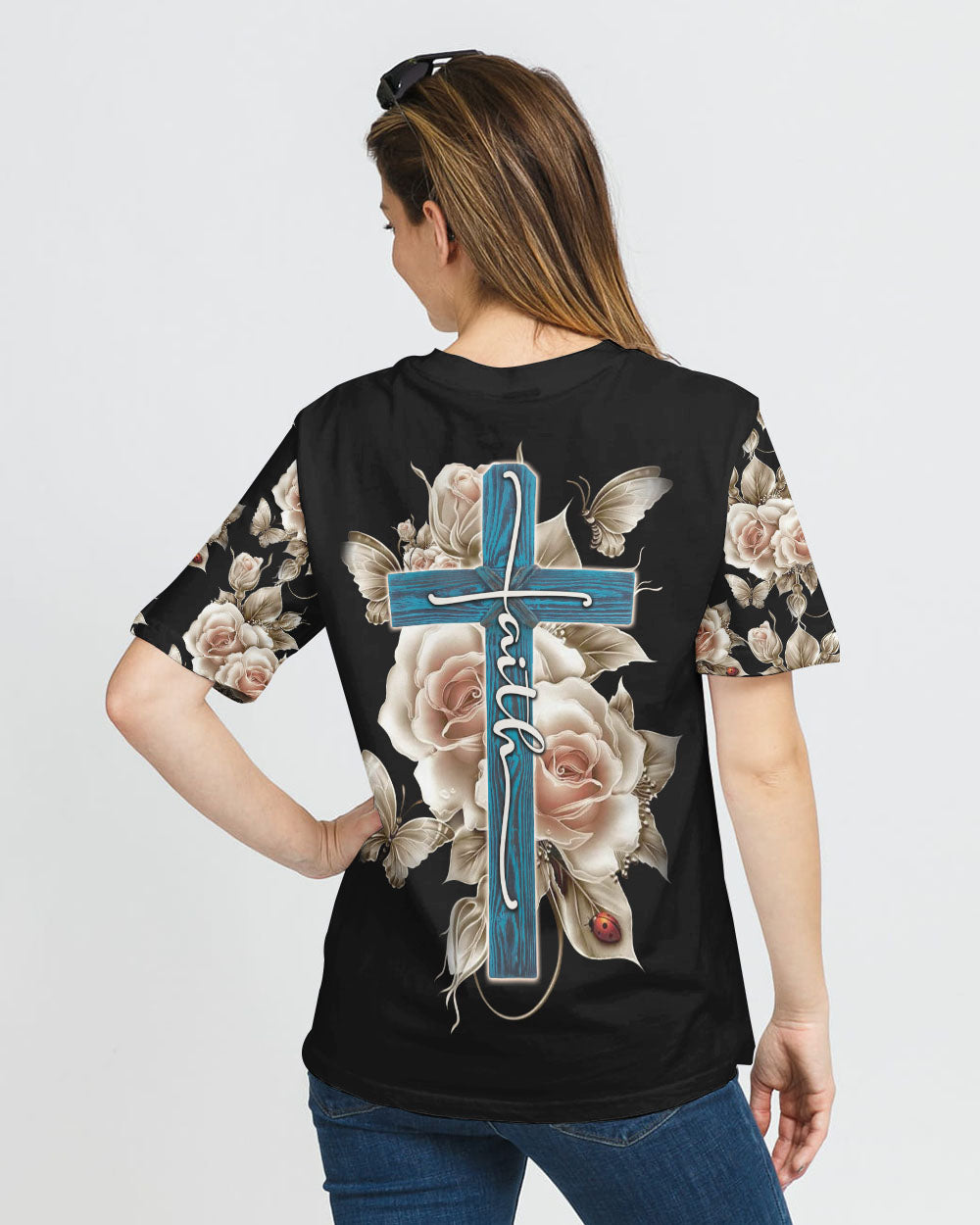 Rose Light Faith Cross Women's Christian Tshirt