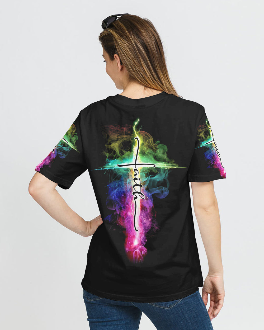 Faith Fire Smoke Cross Women's Christian Tshirt