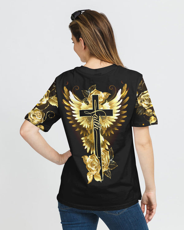 Faith Gold Rose Dove Wings Women's Christian Tshirt