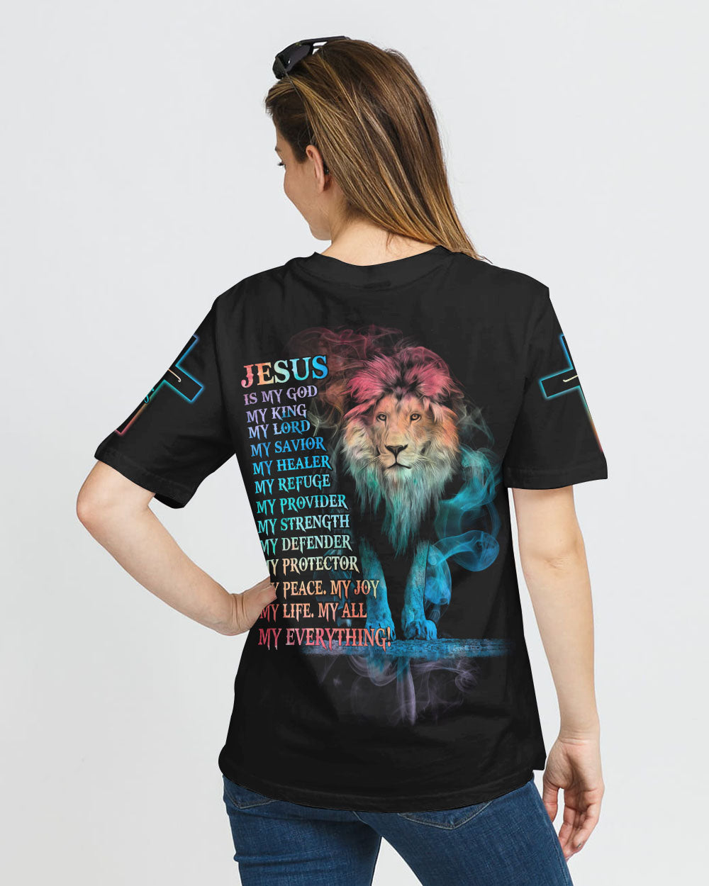 Jesus Is My God My King My Lord Colorful Lion Women's Christian Tshirt