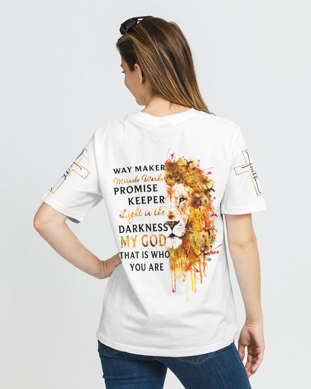 Way Maker Miracle Worker Faith Lion Watercolor Women's Christian Tshirt