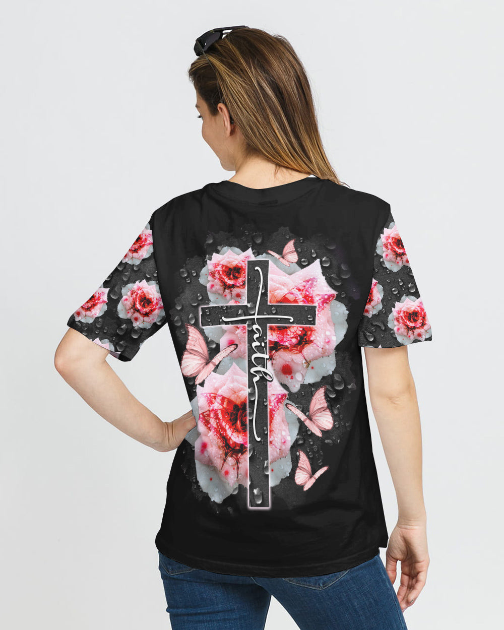Drop Water Rose Cross Faith Women's Christian Tshirt