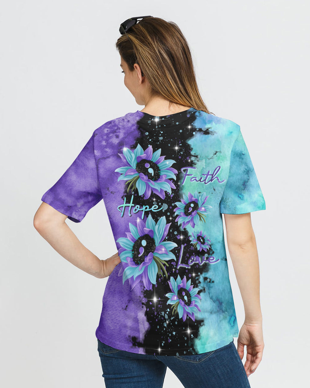 Faith Hope Love Sunflower Galaxy Women's Christian Tshirt