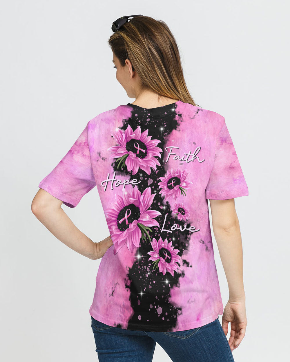 Faith Hope Love Pink Sunflower Women's Breast Cancer Awareness Tshirt