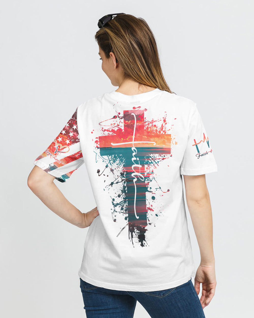 Faith Cross Art Painting Sunset Women's Christian Tshirt