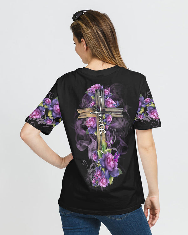 Faith Rose Wood Cross Smoke Women's Christian Tshirt