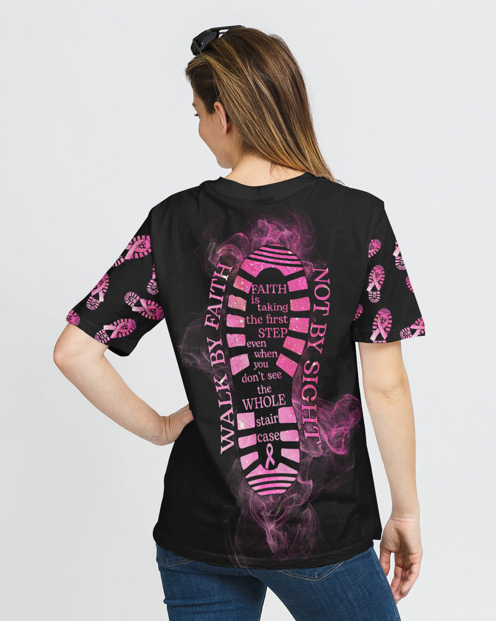 Walk By Faith Not By Sight Smoke Women's Breast Cancer Awareness Tshirt