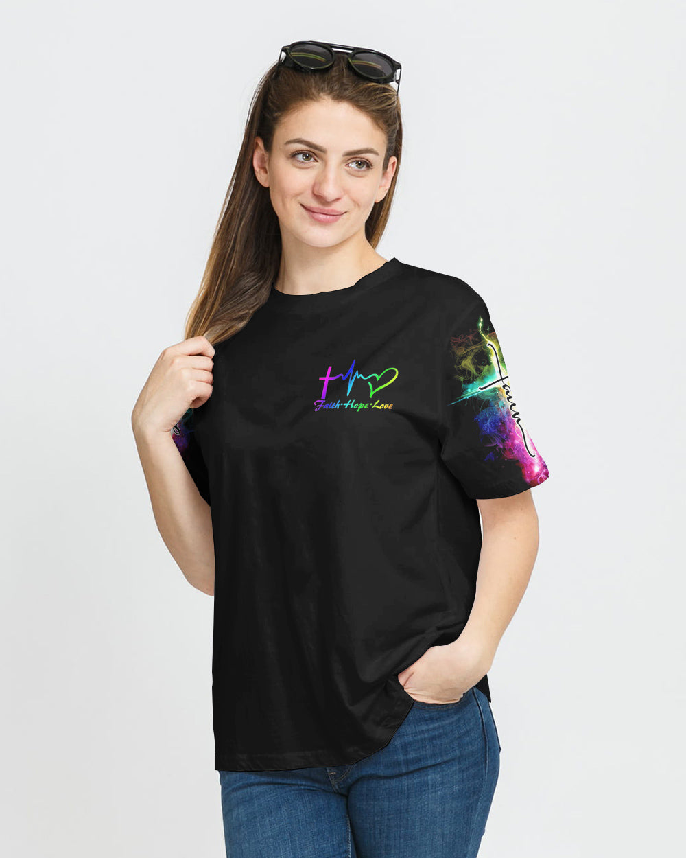 Faith Fire Smoke Cross Women's Christian Tshirt