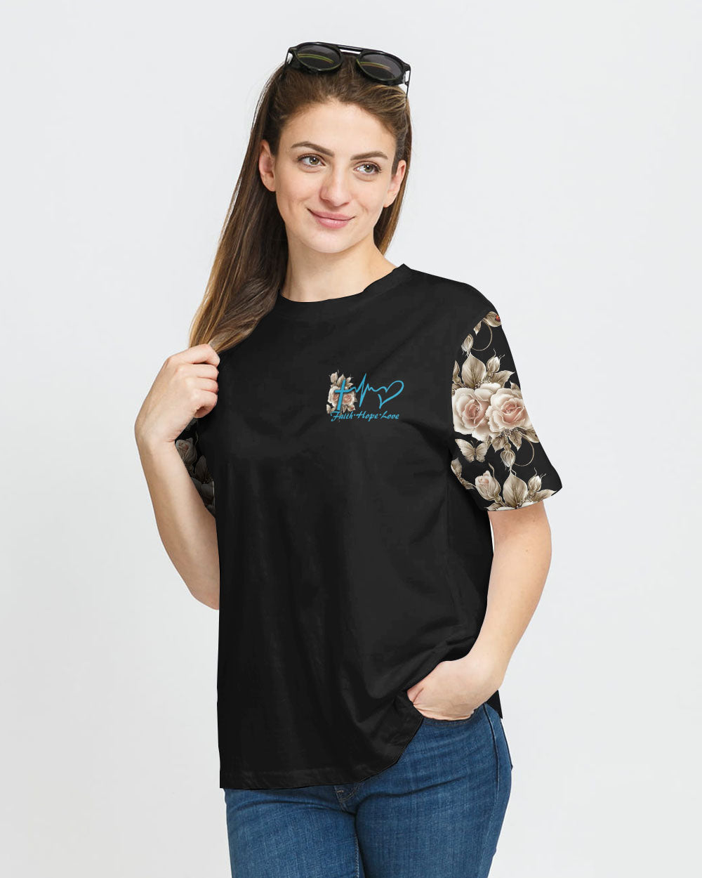 Rose Light Faith Cross Women's Christian Tshirt