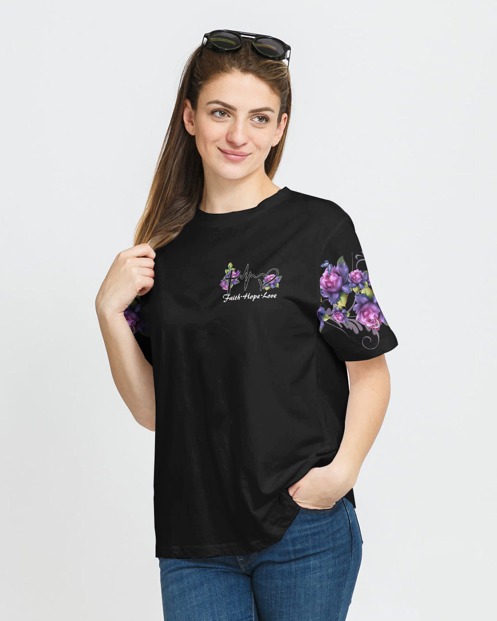 Faith Rose Wood Cross Smoke Women's Christian Tshirt