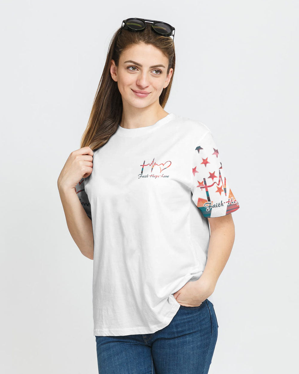 Faith Over Fear Sunset Beach Flag Women's Christian Tshirt