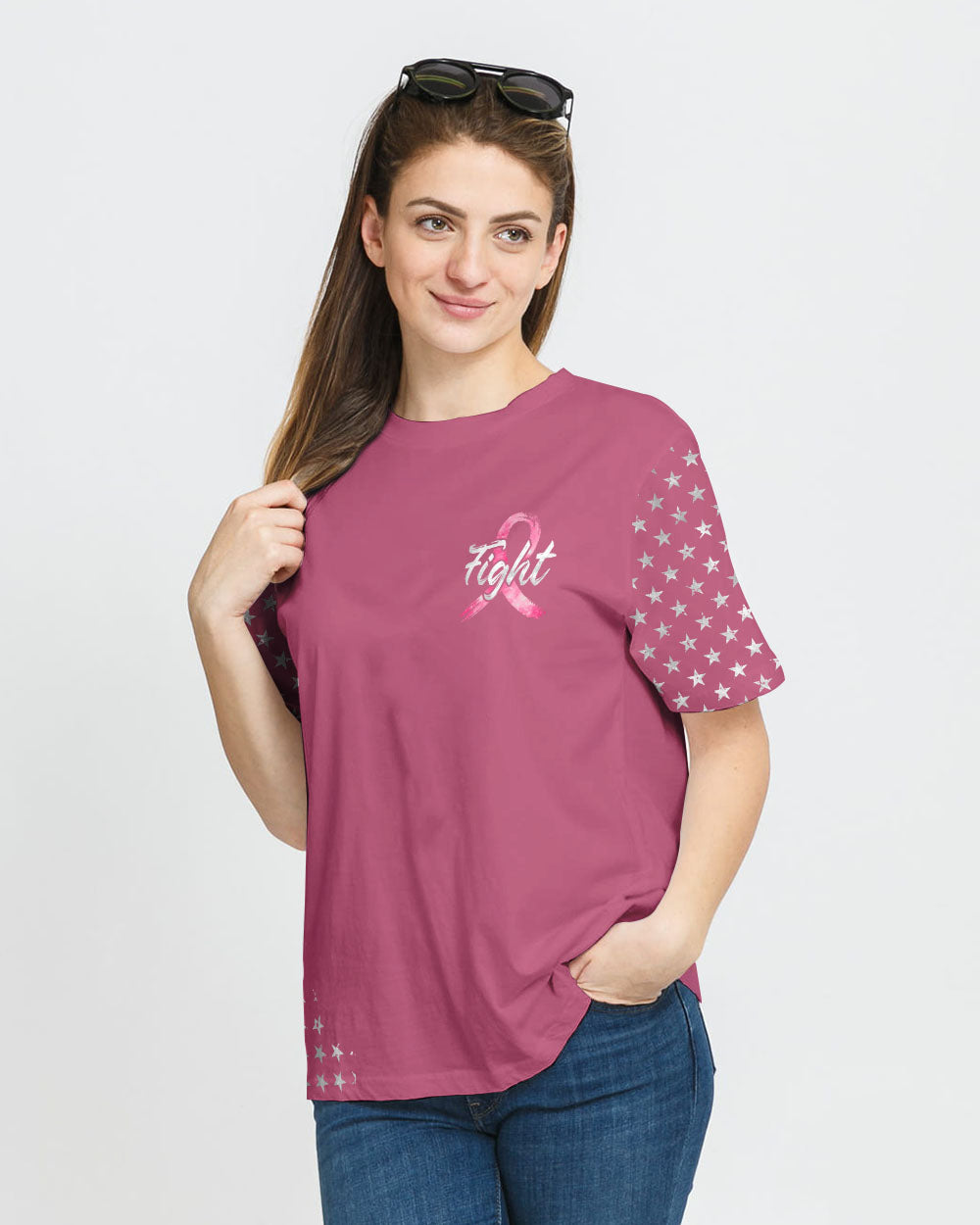 Fight Ribbon Silver Galaxy Flag Women's Breast Cancer Awareness Tshirt