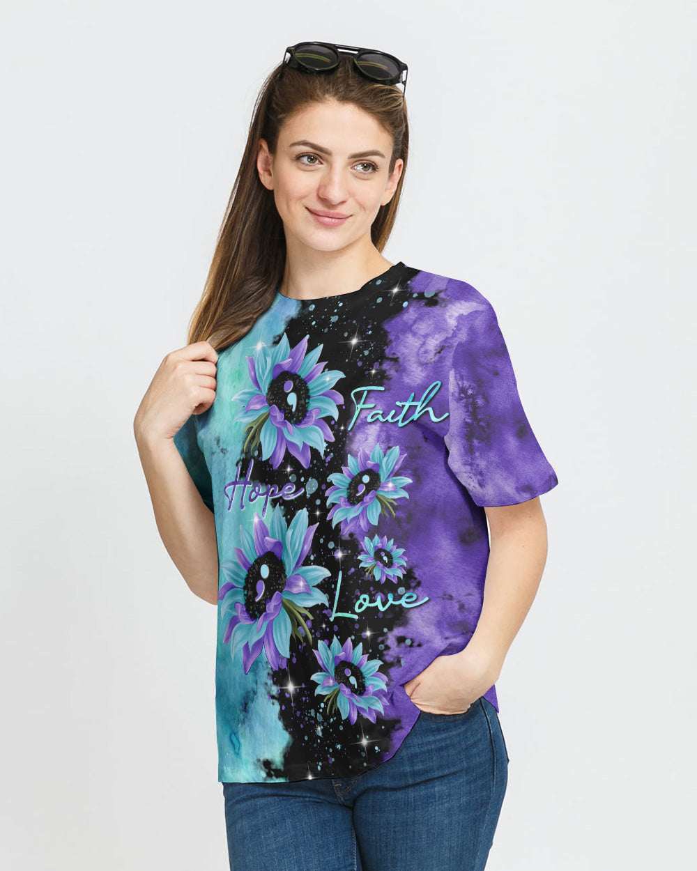 Faith Hope Love Sunflower Galaxy Women's Christian Tshirt
