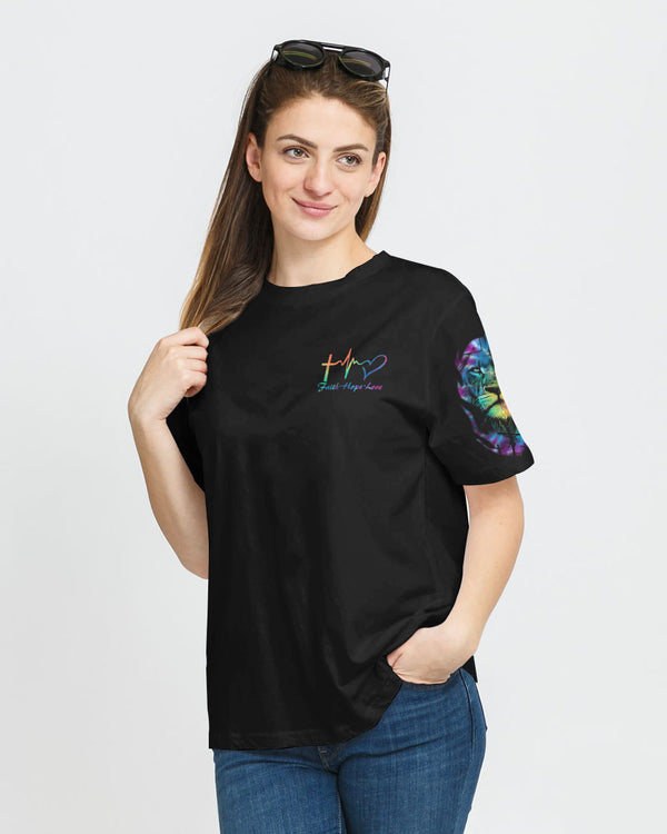 Faith Over Fear Lion Cross Colorful Women's Christian Tshirt