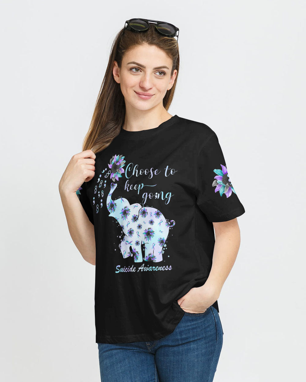 Choose To Keep Going Elephant Sunflower Women's Suicide Prevention Awareness Tshirt