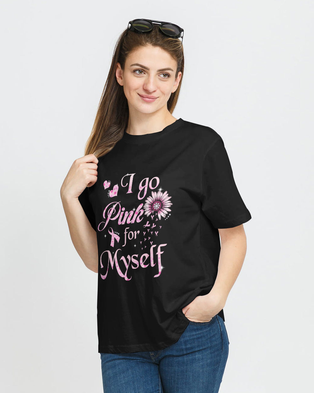Never Give Up Pink Wings Daisy Women's Breast Cancer Awareness Tshirt