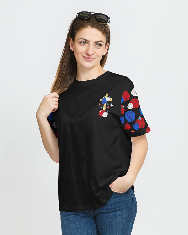 Faith Hope Love Red White Blue Rose Women's Christian Tshirt