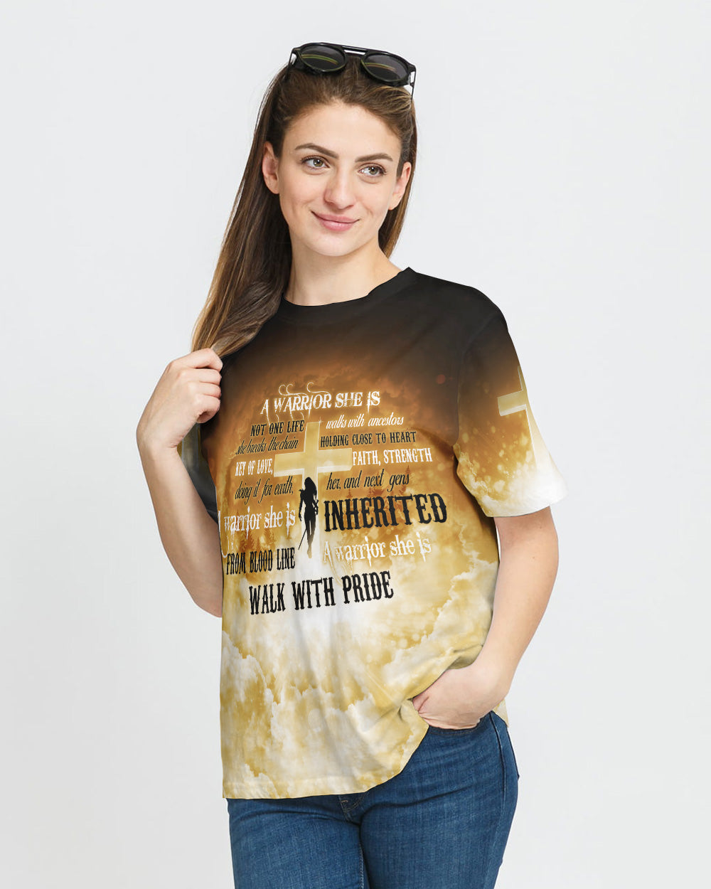 A Warrior She Is Not One Life Cross Heaven Walks With Ancestors Women's Christian Tshirt