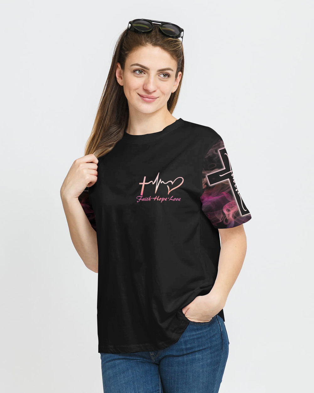 Way Maker Miracle Worker Lion Cross Pink Smoke Women's Christian Tshirt