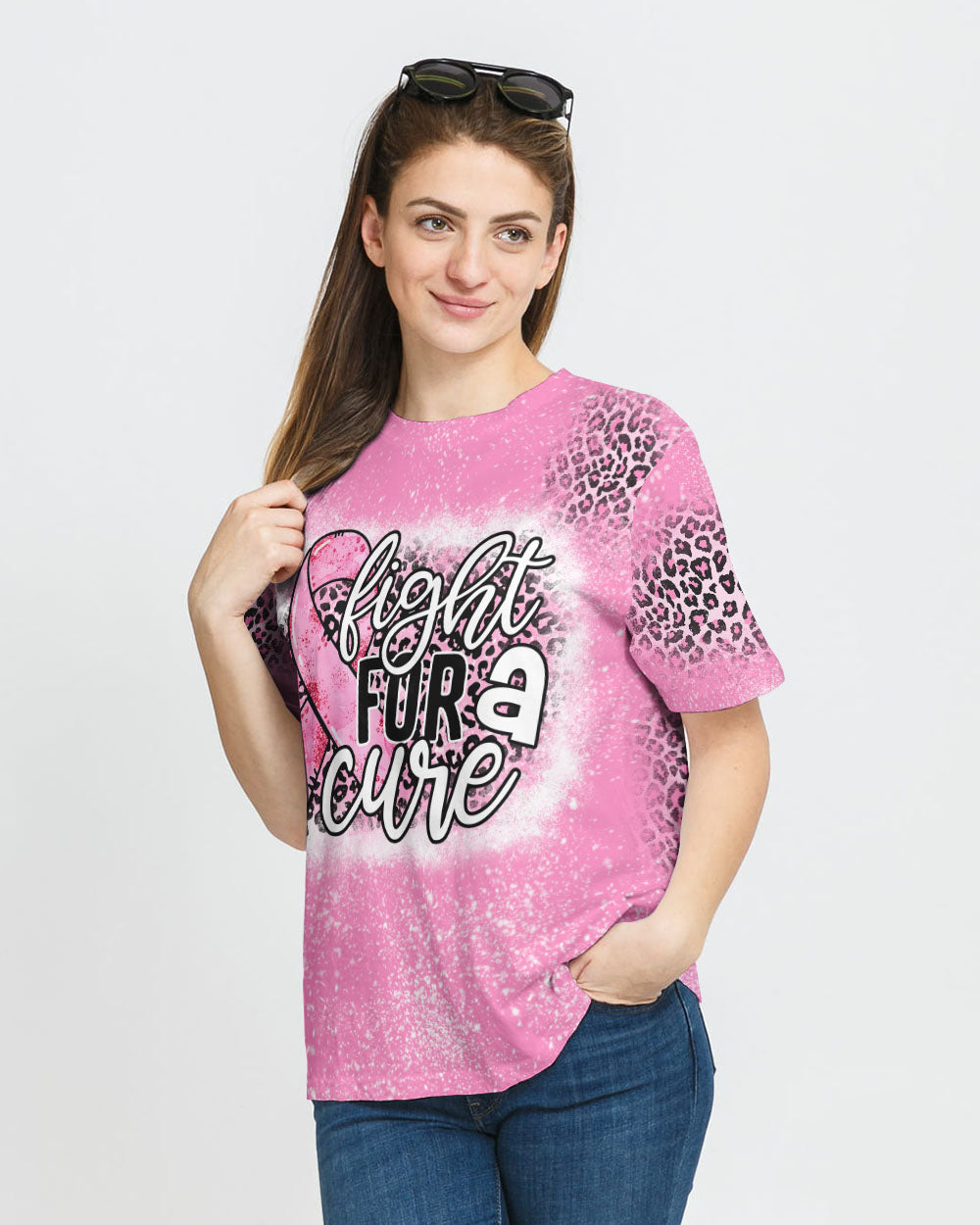 Fight For A Cure Pink Leopard Beached Women's Breast Cancer Awareness Tshirt