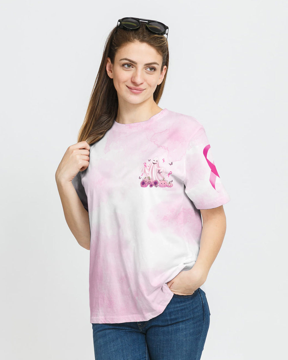 In October Even Ghosts Wear Pink Women's Breast Cancer Awareness Tshirt