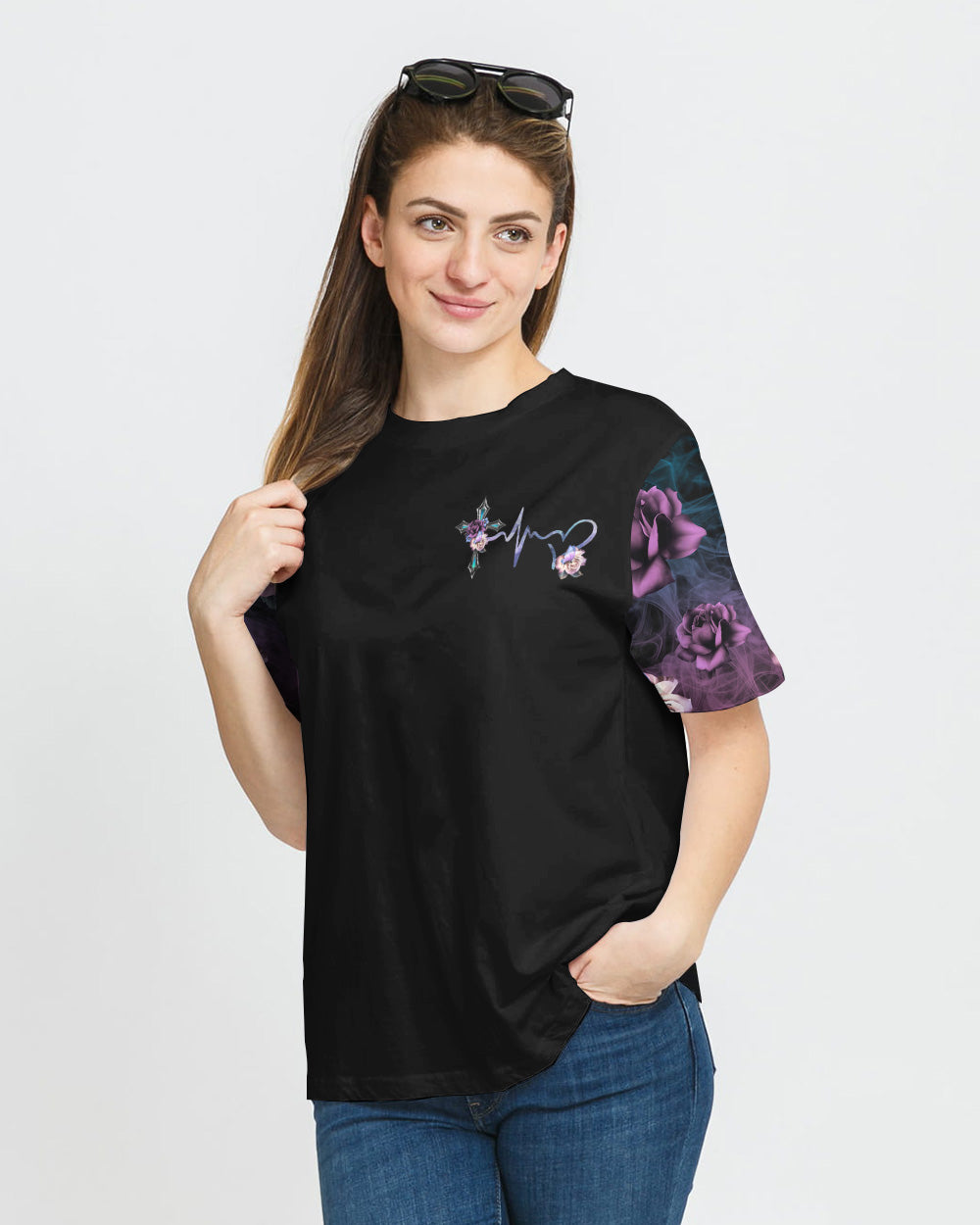 Faith Cross Floral Butterfly Women's Christian Tshirt