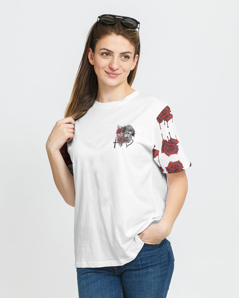 Faith Jesus Rose Watercolor Women's Christian Tshirt
