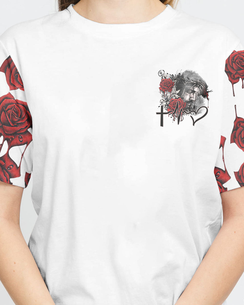 Faith Jesus Rose Watercolor Women's Christian Tshirt