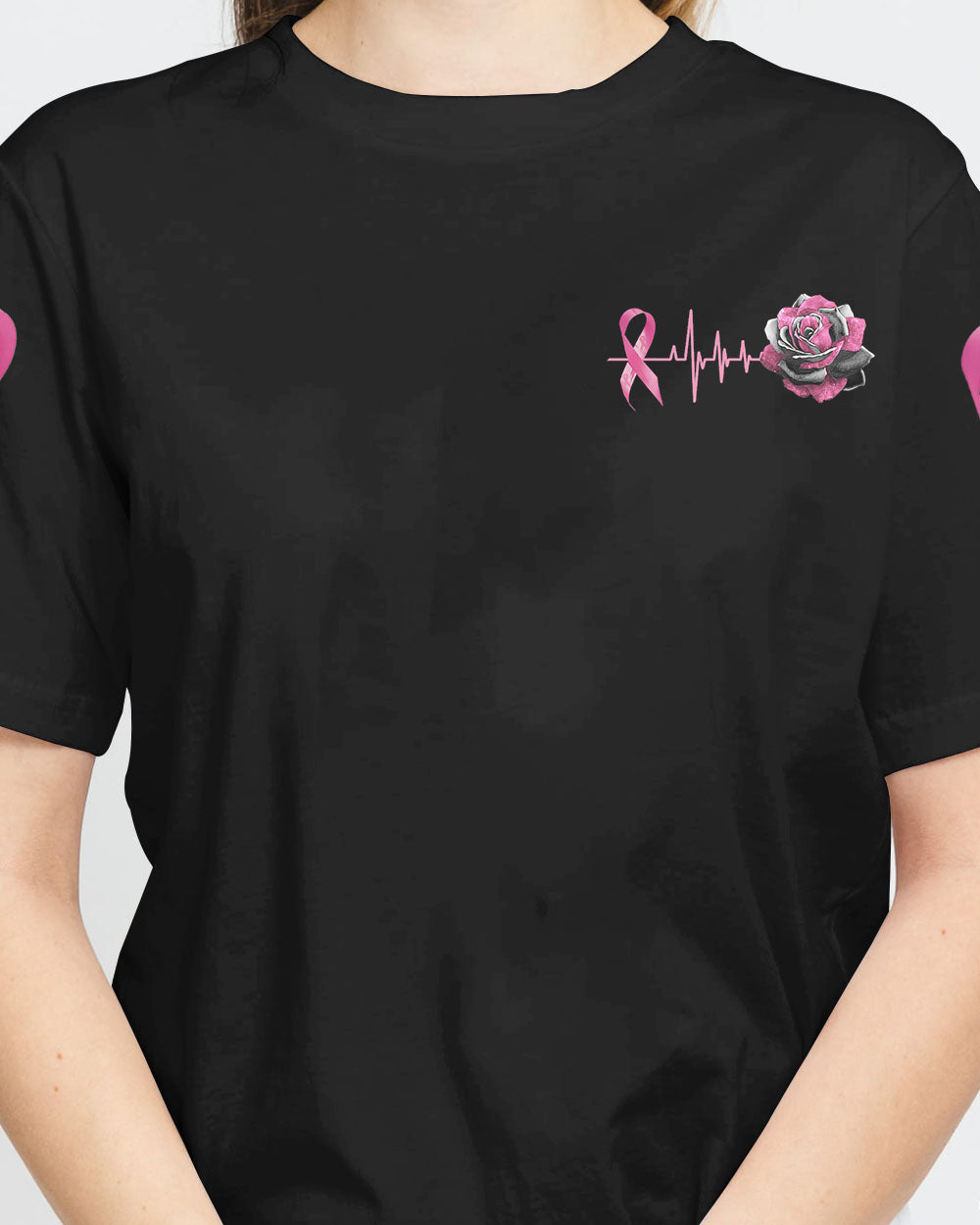Pink Rose Ribbon Flag Women's Breast Cancer Awareness Tshirt