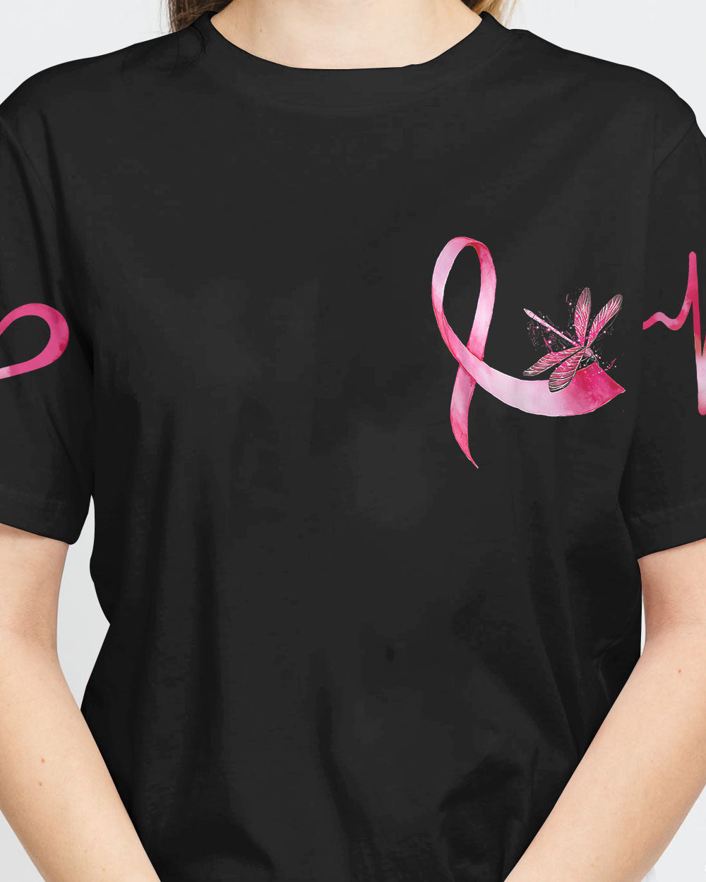 Faith Hope Love Dragonfly Ribbon Women's Breast Cancer Awareness Tshirt