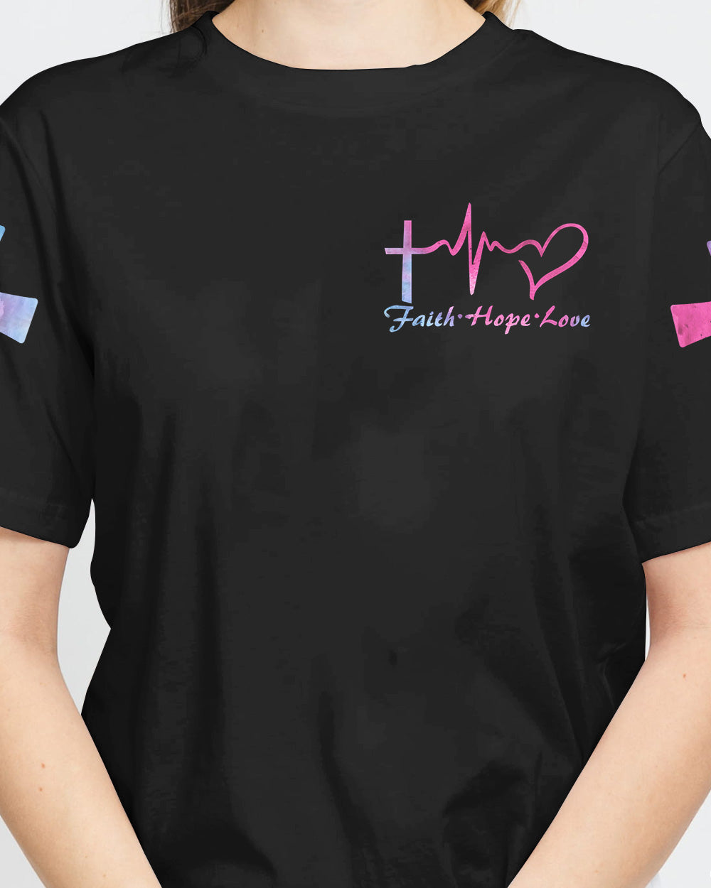 Faith Hope Love Heart Colorful Watercolor Women's Christian Tshirt