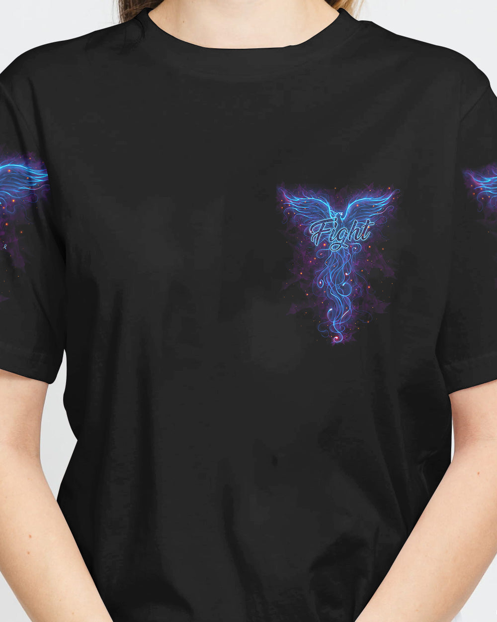 Never Give Up Blue Phoneix Ribbon Women's Diabetes Awareness Tshirt