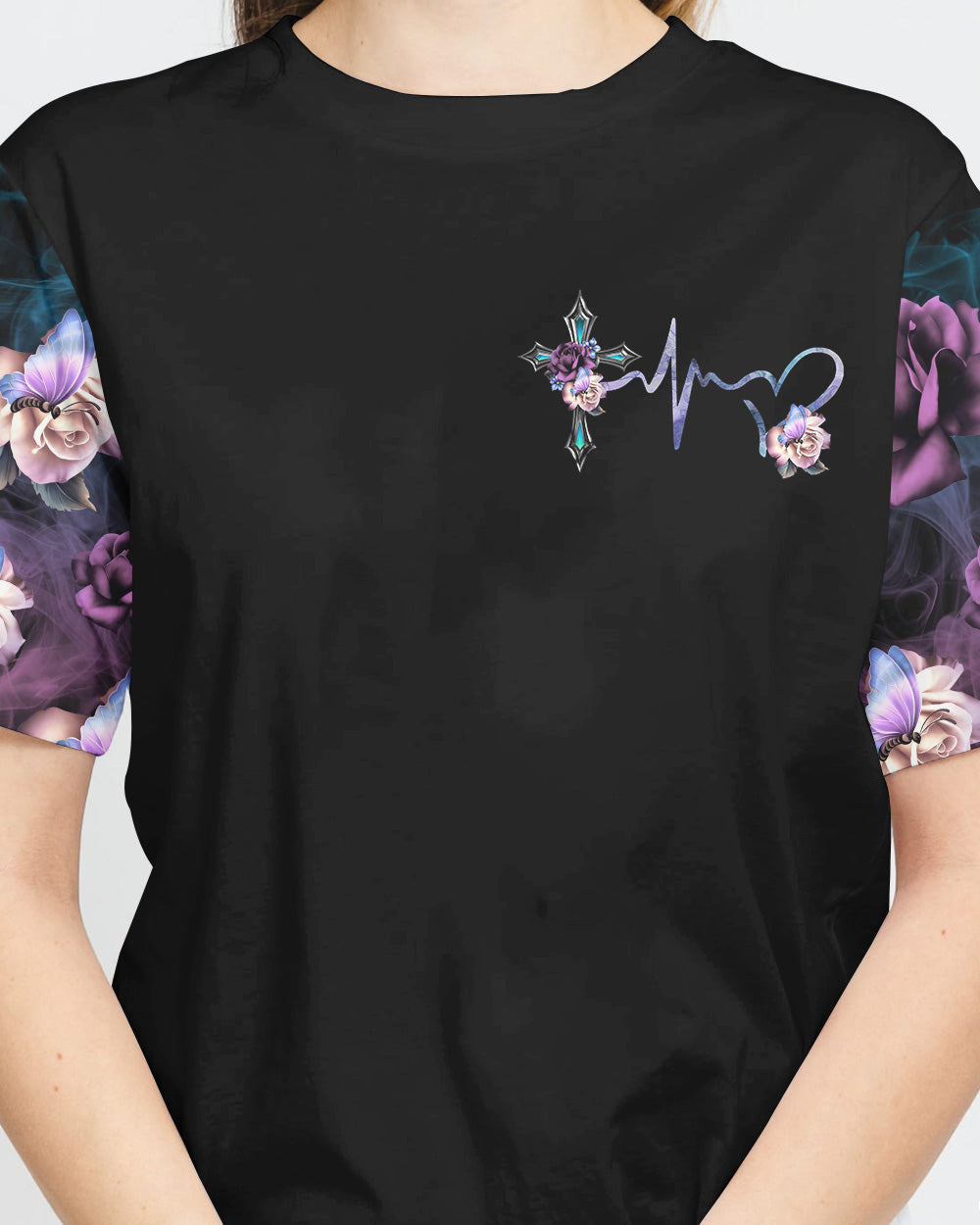 Faith Cross Floral Butterfly Women's Christian Tshirt