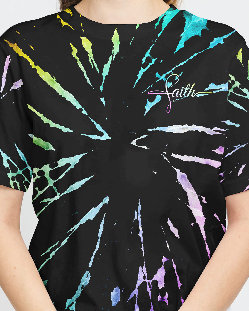 Faith Cross Rainbow Sunflower Tie Dye Women's Christian Tshirt