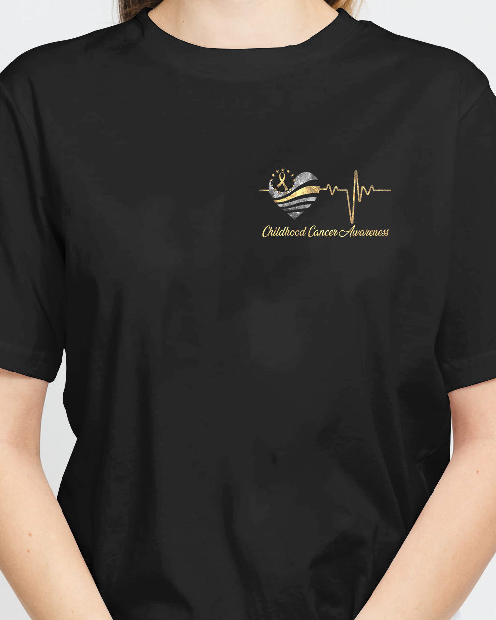 Galaxy Ribbon Heartbeat Flag Women's Childhood Cancer Awareness Tshirt