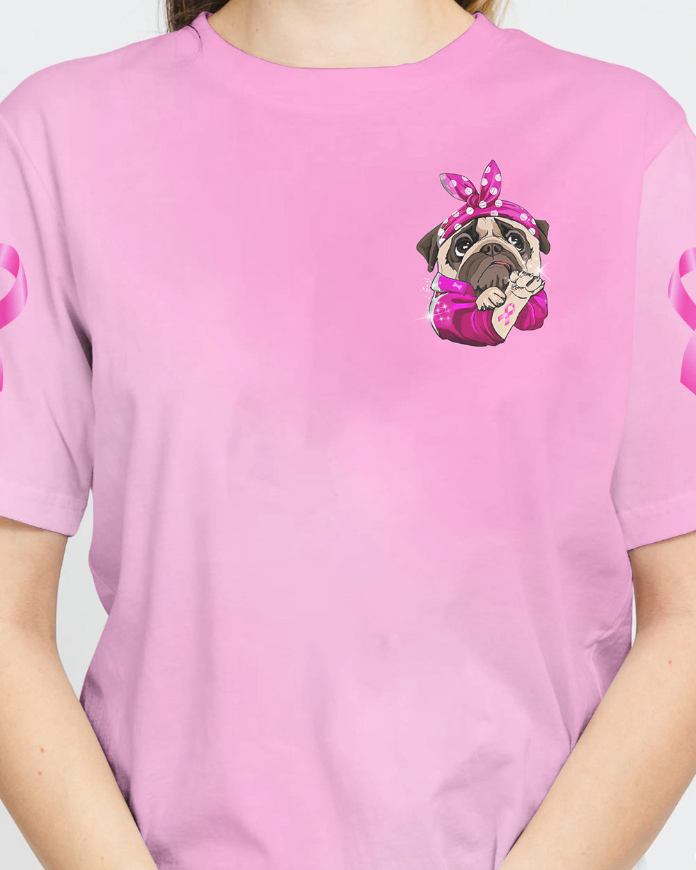 Think Pawsitive Pink Headband PullDog Women's Breast Cancer Awareness Tshirt